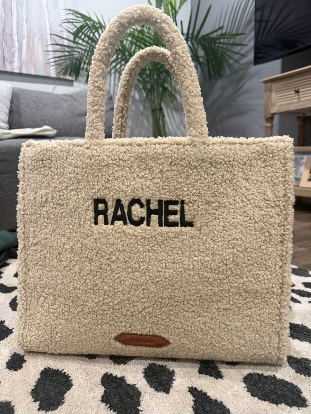 Poolside Personalized 'Rachel' Cream Sherpa Tote Bag